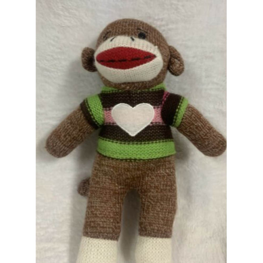 Dan Dee Sock Monkey  Brand Brown 9" Knit Plush in Sweater with Heart Stuffed